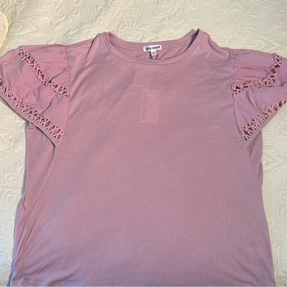 Kathy Ireland Mauve Lace Sleeve Blouse